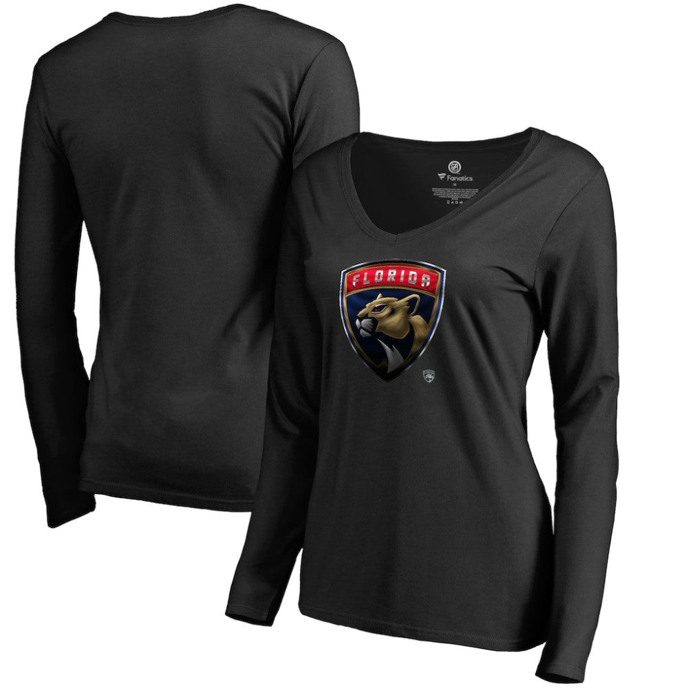 NHL Florida Panthers Women's Midnight Mascot Long Sleeve V-Neck T-Shirt - Black