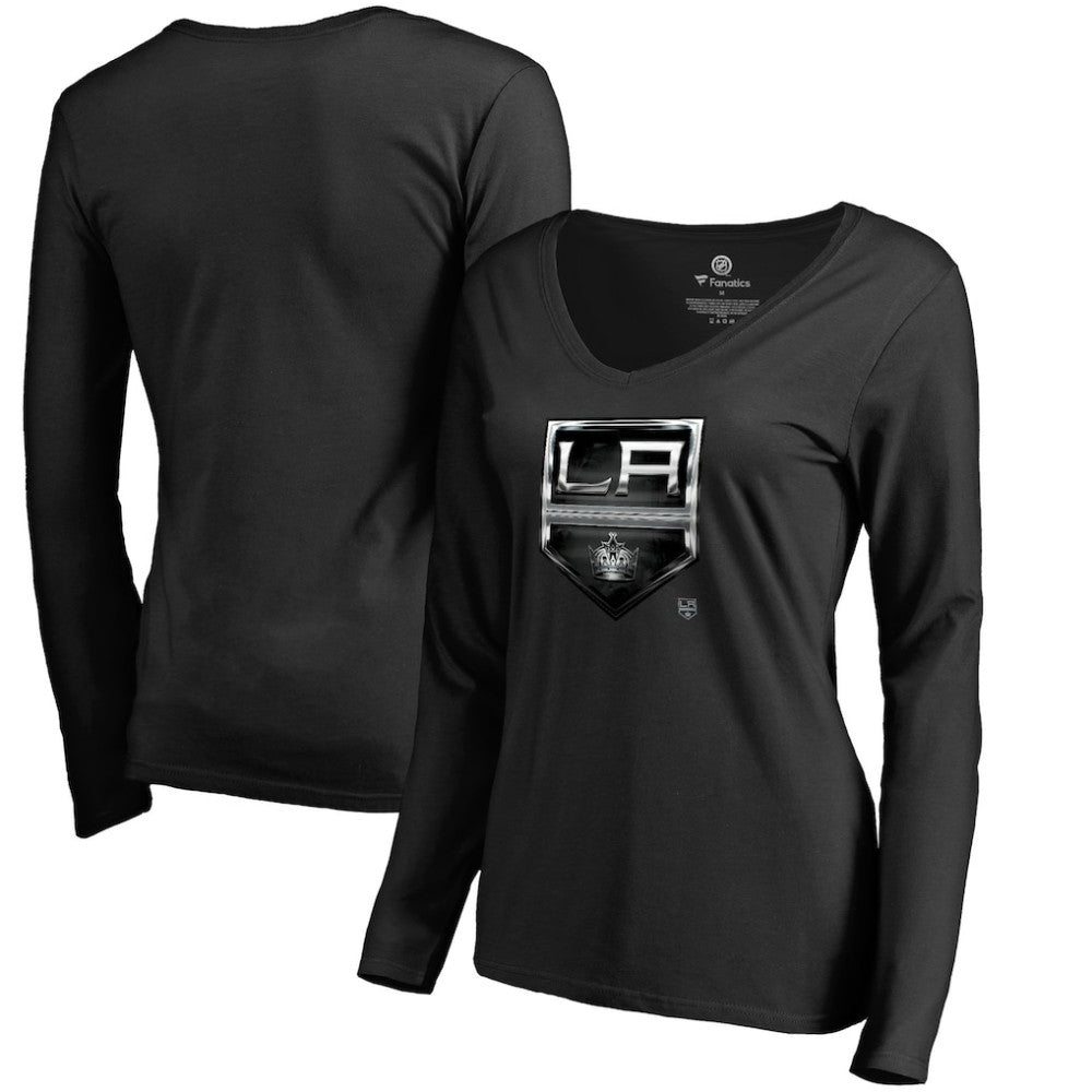 NHL Los Angeles Kings Women's Midnight Mascot Long Sleeve V-Neck T-Shirt - Black