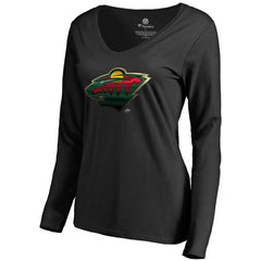 NHL Minnesota Wild Women's Midnight Mascot Long Sleeve V-Neck T-Shirt - Black