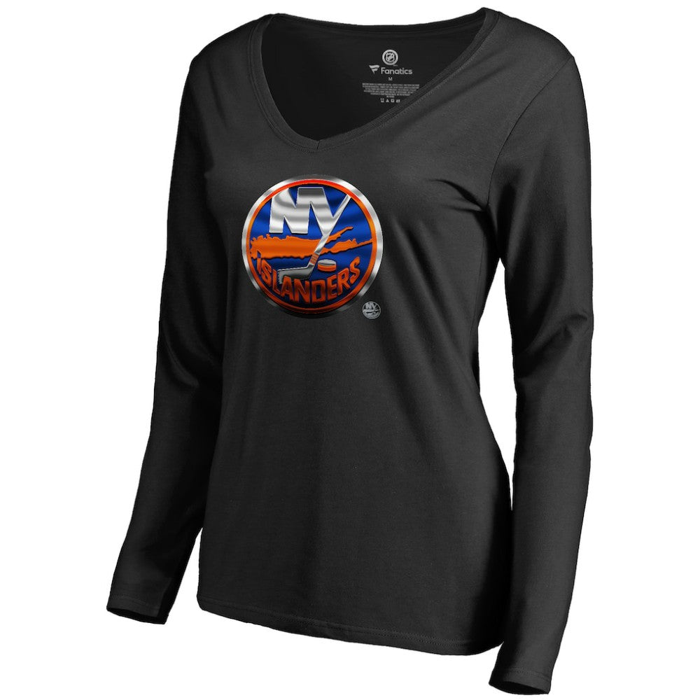 NHL New York Islanders Women's Midnight Mascot Long Sleeve V-Neck T-Shirt - Black