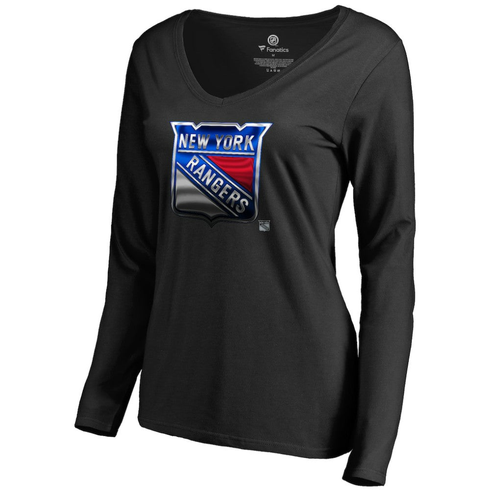 NHL New York Rangers Women's Midnight Mascot Long Sleeve V-Neck T-Shirt - Black