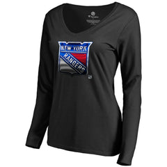 NHL New York Rangers Women's Midnight Mascot Long Sleeve V-Neck T-Shirt - Black