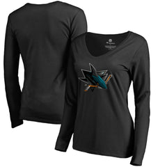 NHL San Jose Sharks Women's Midnight Mascot Long Sleeve V-Neck T-Shirt - Black