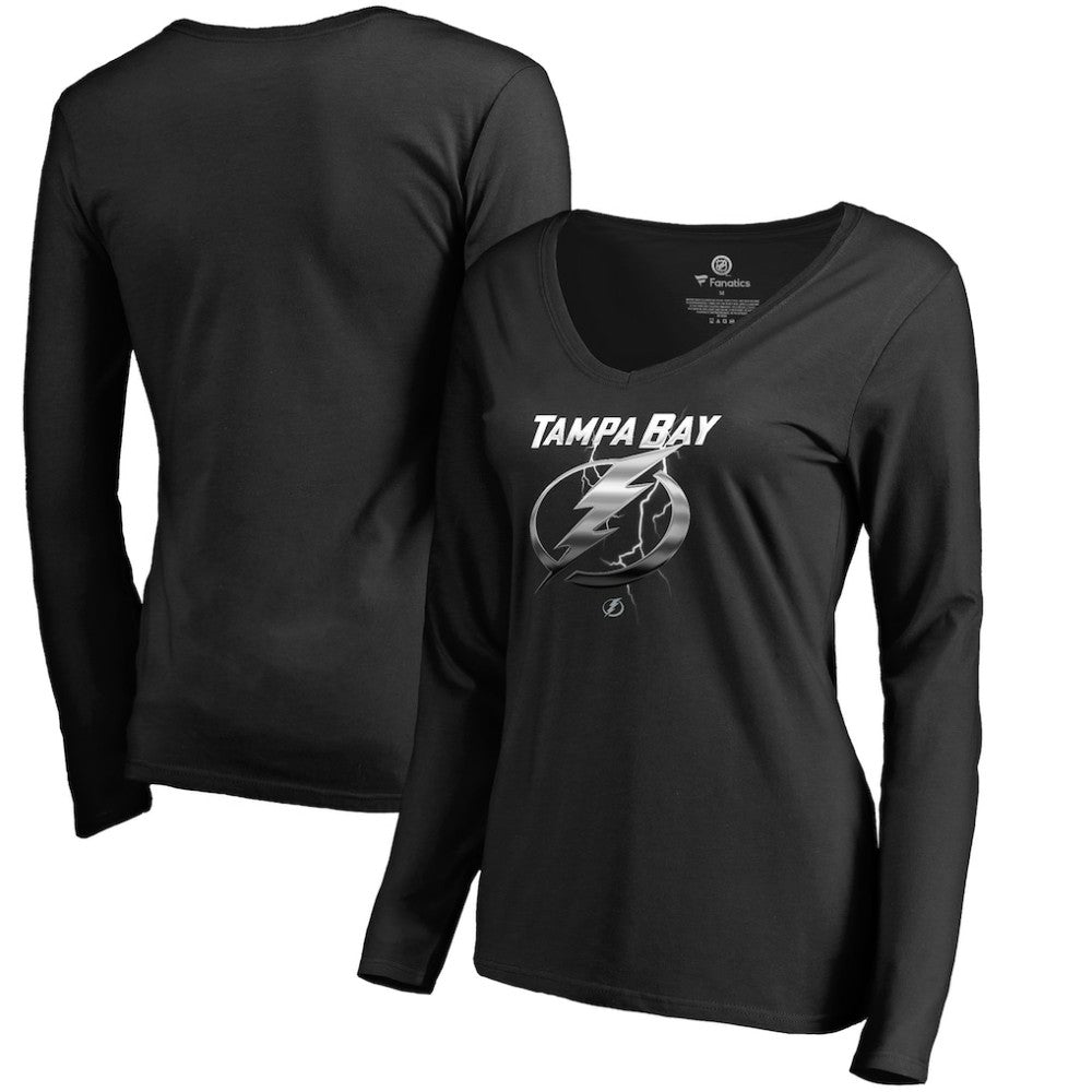 NHL Tampa Bay Lightning Women's Midnight Mascot Long Sleeve V-Neck T-Shirt - Black