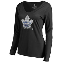 NHL Toronto Maple Leafs Women's Midnight Mascot Long Sleeve V-Neck T-Shirt - Black