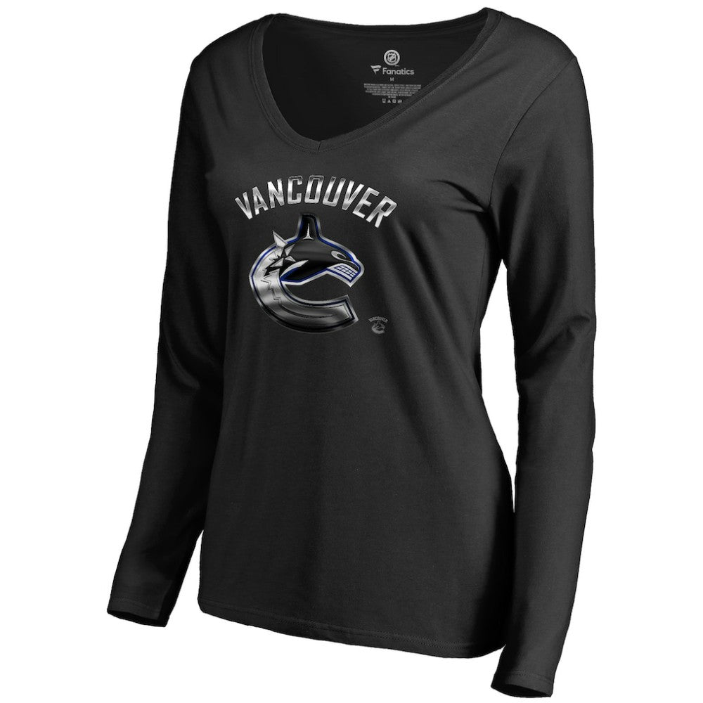 NHL Vancouver Canucks Women's Midnight Mascot Long Sleeve V-Neck T-Shirt - Black