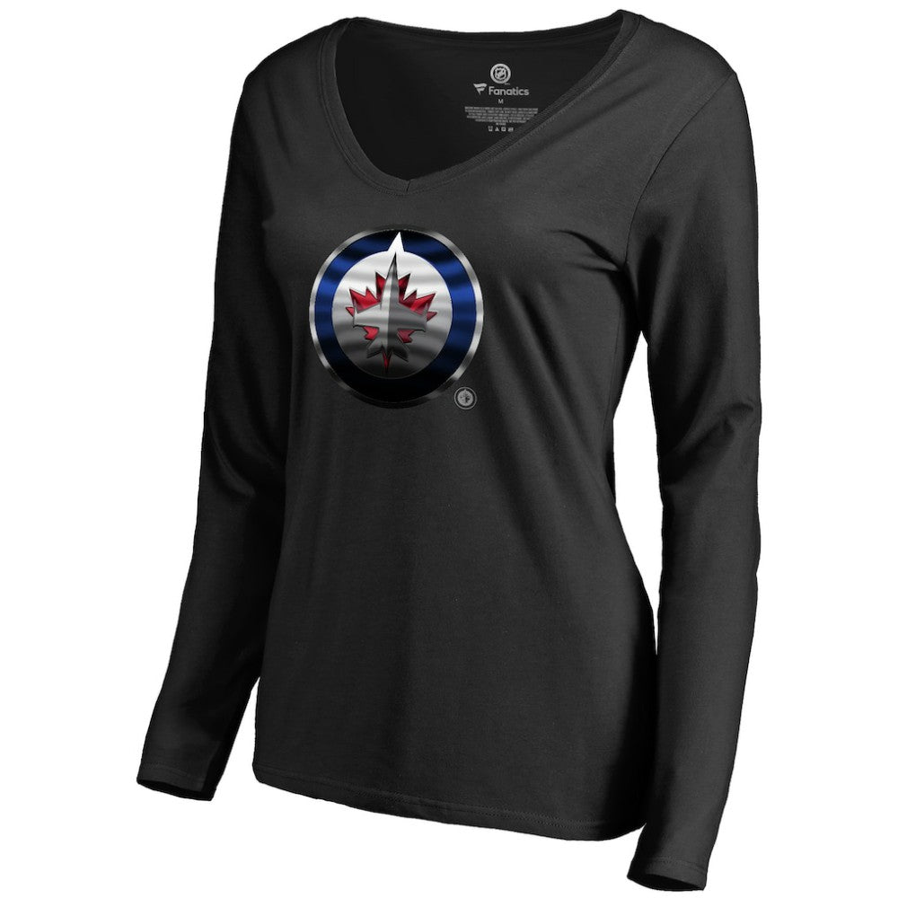 NHL Winnipeg Jets Women's Midnight Mascot Long Sleeve V-Neck T-Shirt - Black