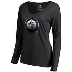 NHL Winnipeg Jets Women's Midnight Mascot Long Sleeve V-Neck T-Shirt - Black