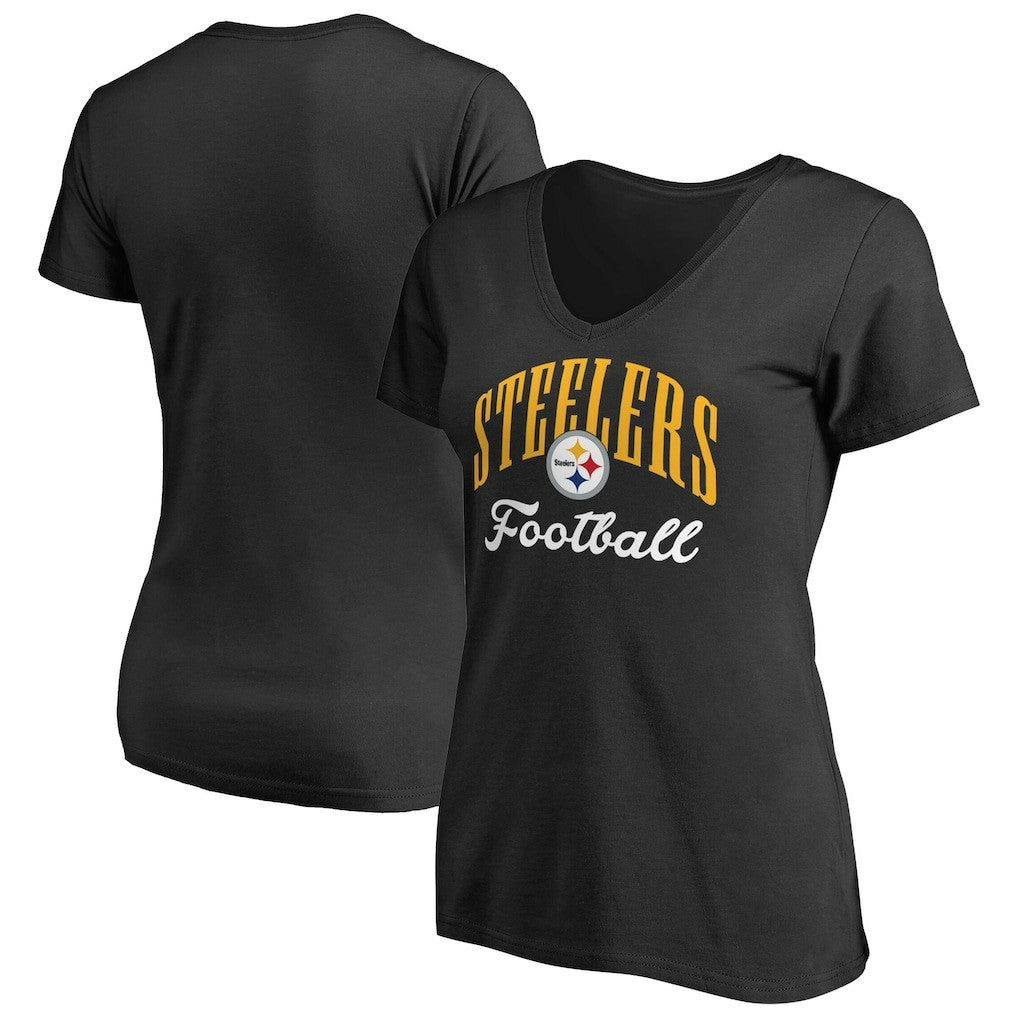 Pittsburgh Steelers Women's Victory Script V-Neck T-Shirt -Black