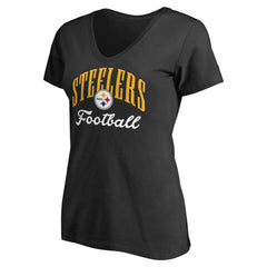 Pittsburgh Steelers Women's Victory Script V-Neck T-Shirt -Black