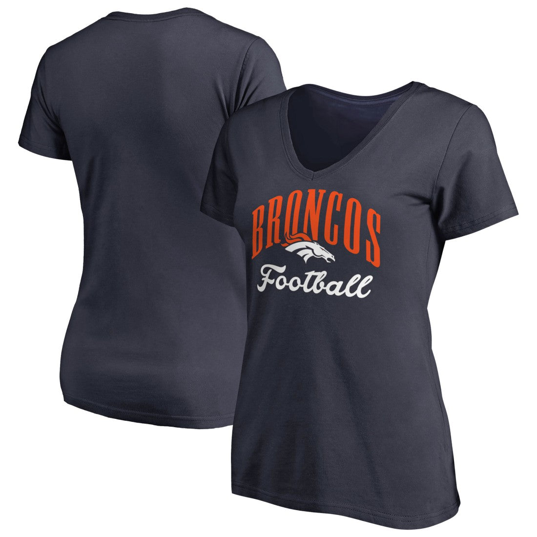 Denver Broncos Women's Victory Script V-Neck T-Shirt Navy