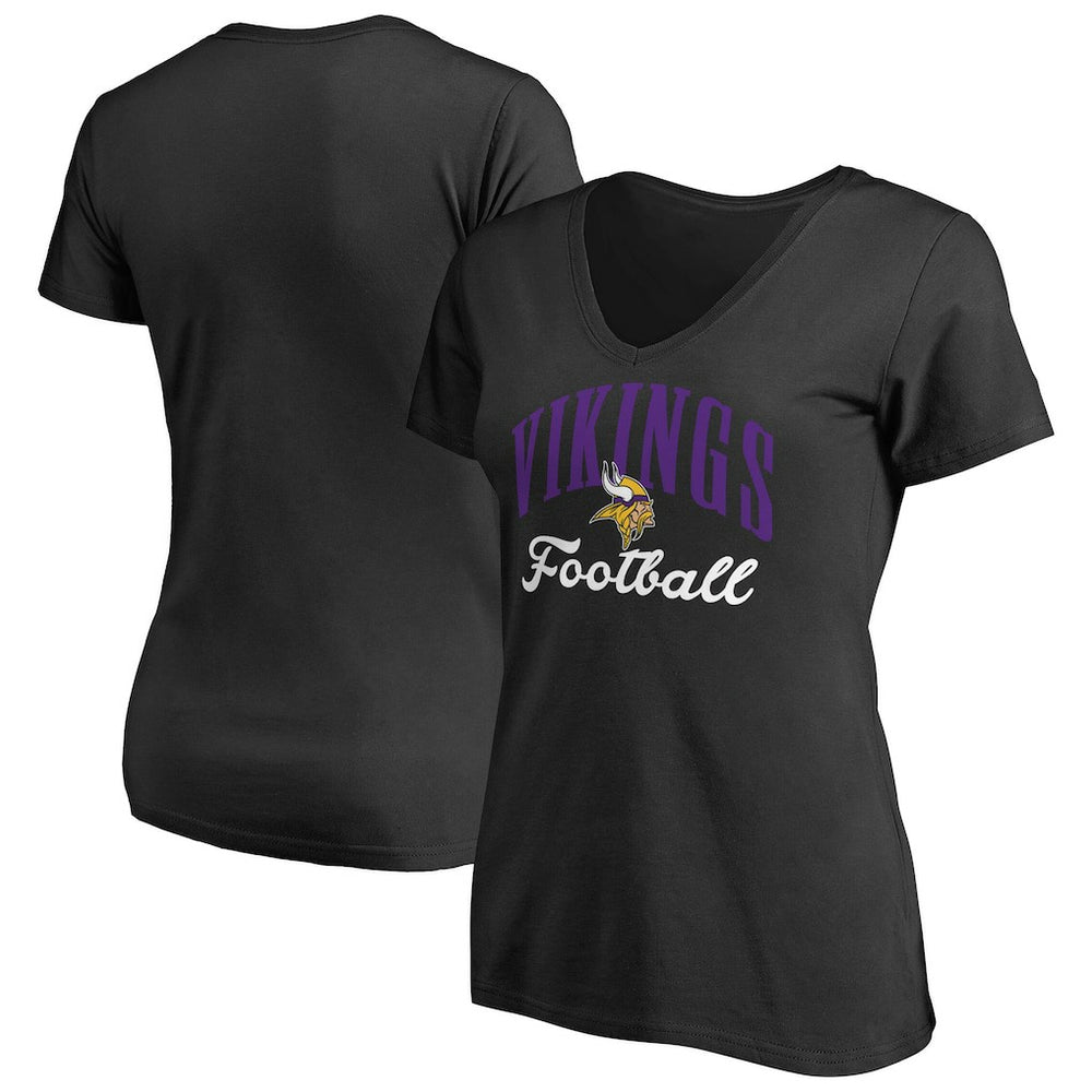 Minnesota Vikings Women's Victory Script V-Neck T-Shirt -Black