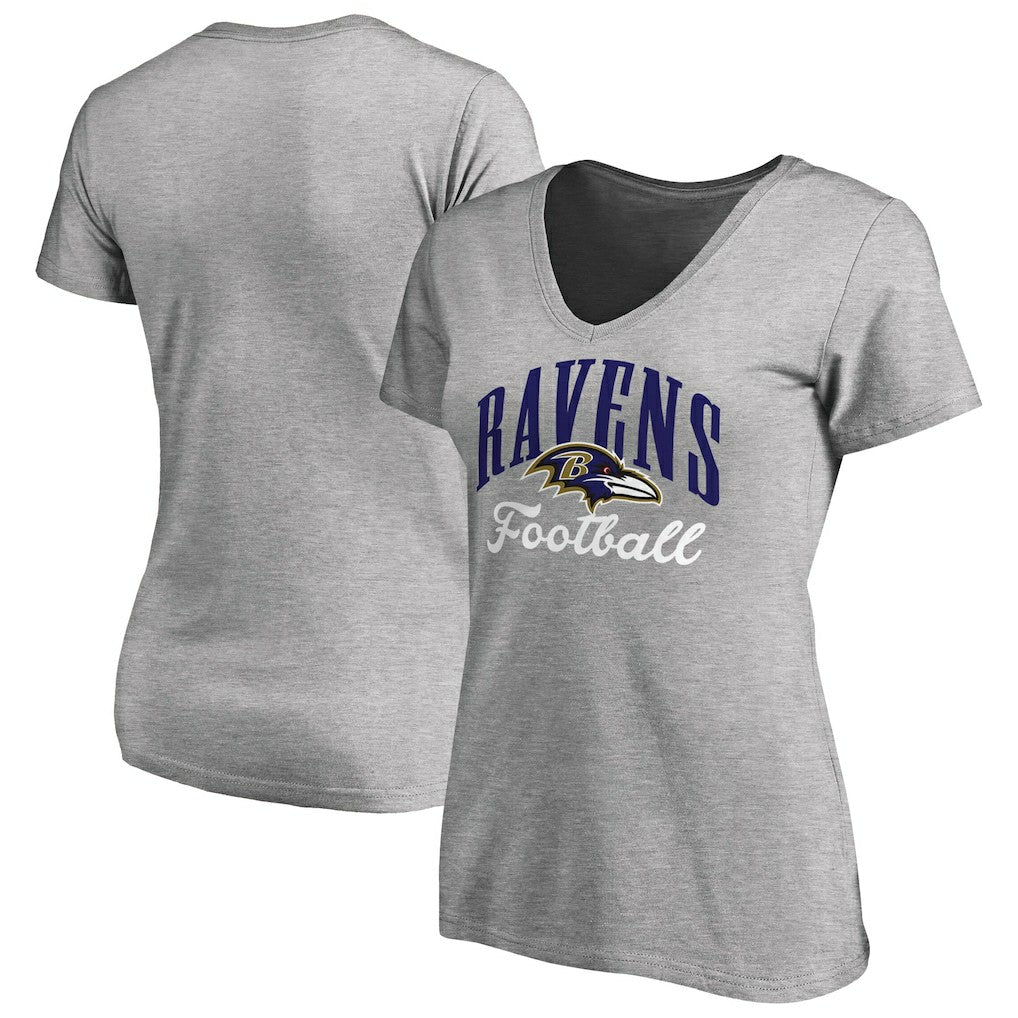 Baltimore Ravens Women's Victory Script V-Neck T-Shirt Heathered Gray