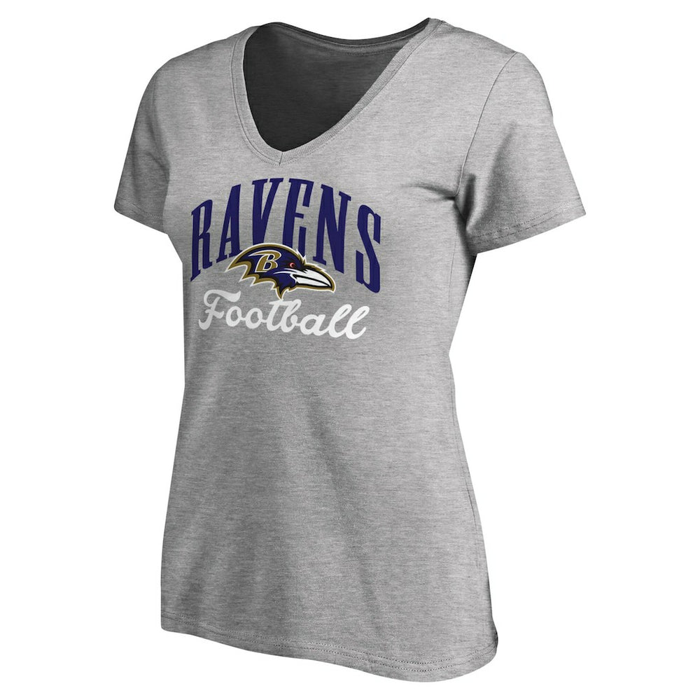 Baltimore Ravens Women's Victory Script V-Neck T-Shirt Heathered Gray