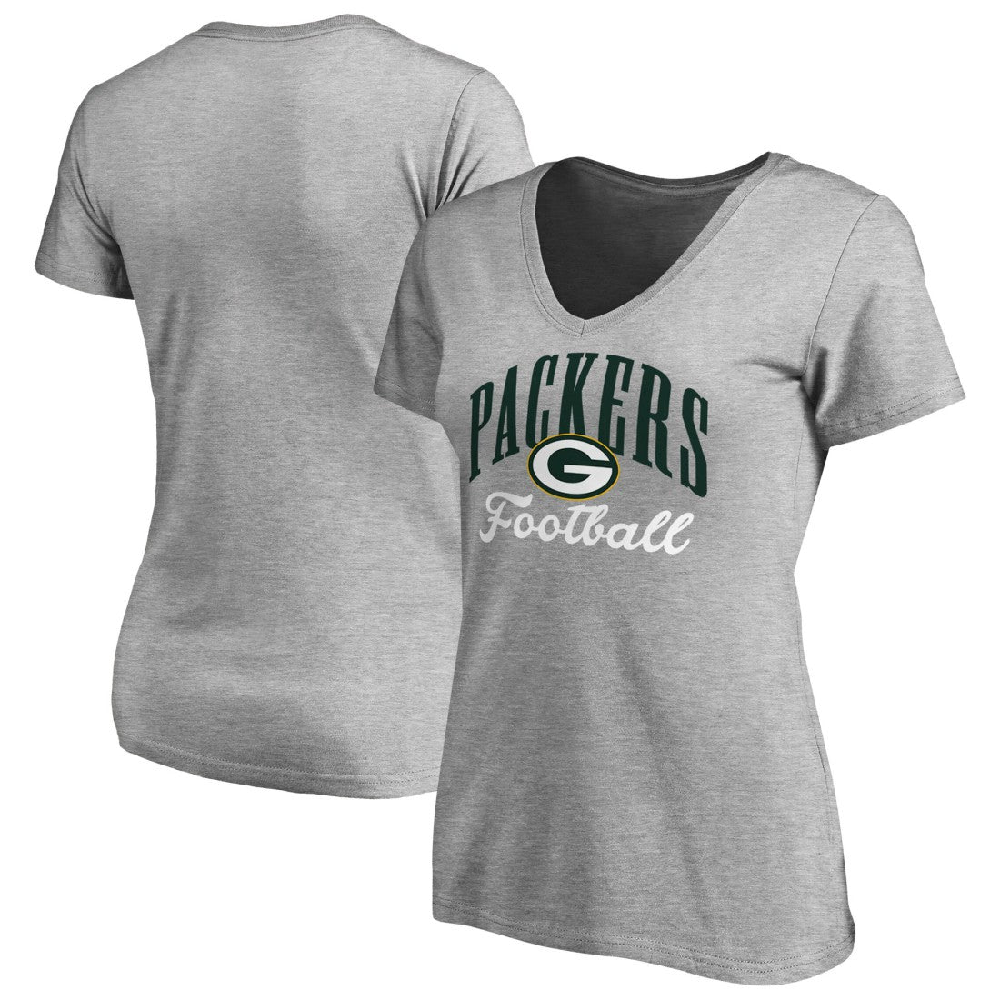 Green Bay Packers Women's Victory Script V-Neck T-Shirt Heather Gray
