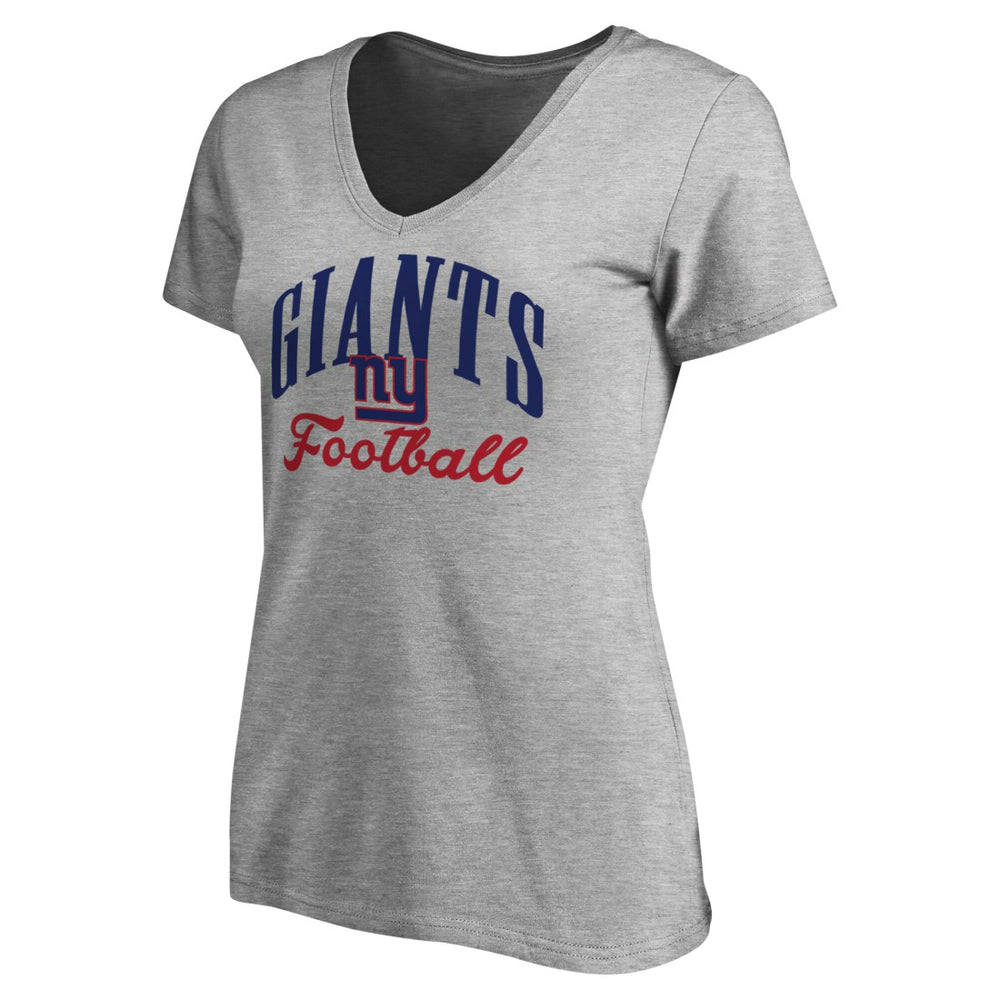 New York Giants Women's Victory Script V-Neck T-Shirt Heather Gray