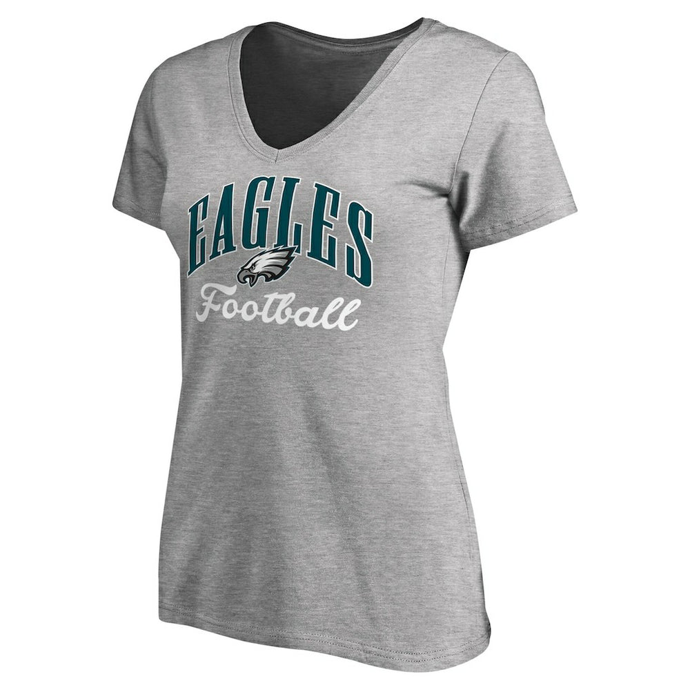 Philadelphia Eagles Women's Victory Script V-Neck T-Shirt Heathered Gray