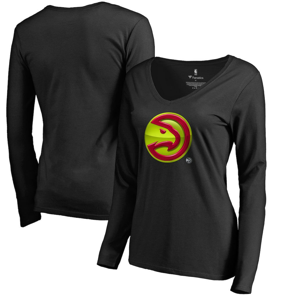 Atlanta Hawks Women's Midnight Mascot Long Sleeve V-Neck T-Shirt Black