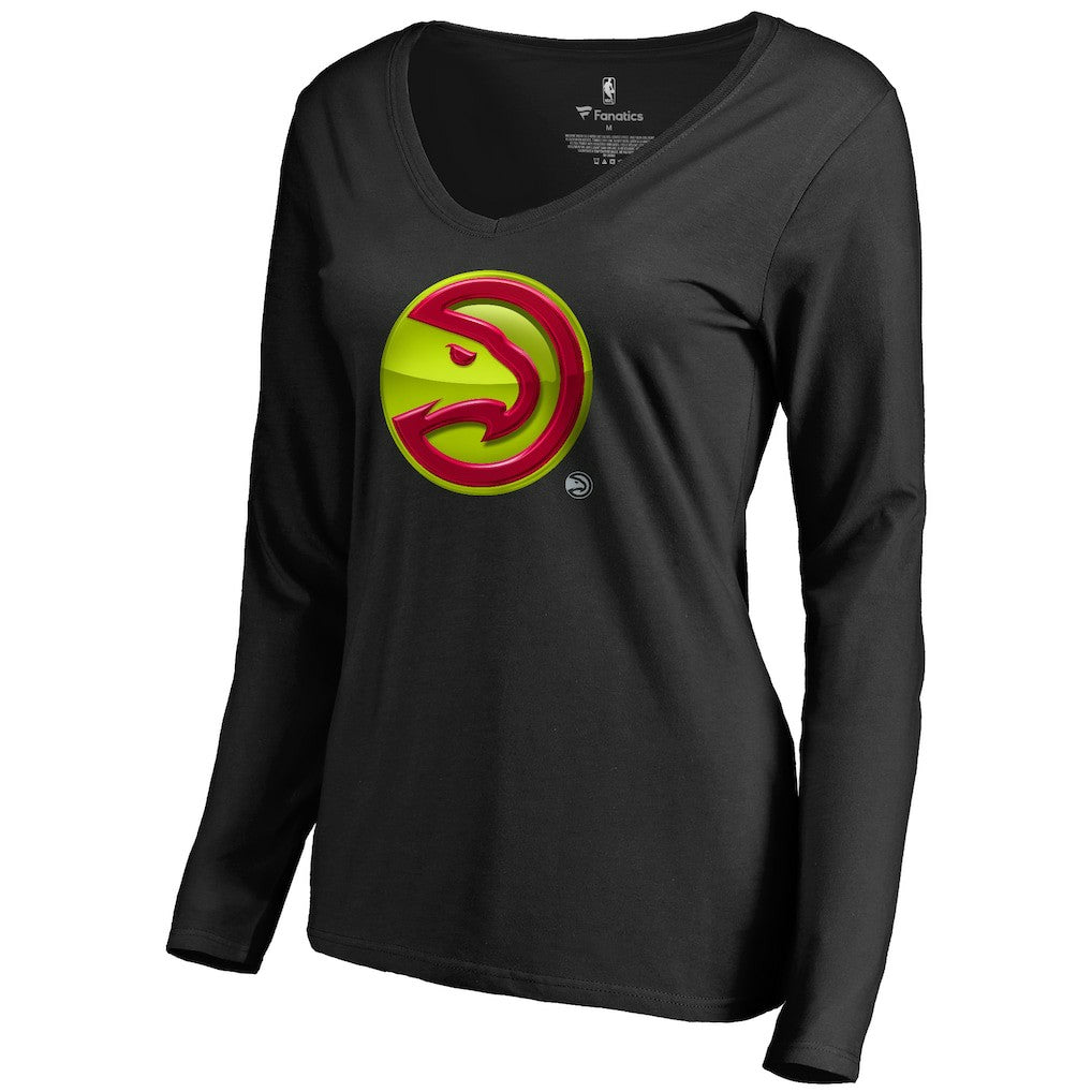 Atlanta Hawks Women's Midnight Mascot Long Sleeve V-Neck T-Shirt Black
