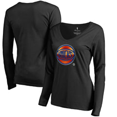 New York Knicks Women's Midnight Mascot Long Sleeve V-Neck T-Shirt Black