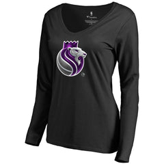 Sacramento Kings Women's Midnight Mascot Long Sleeve V-Neck T-Shirt Black