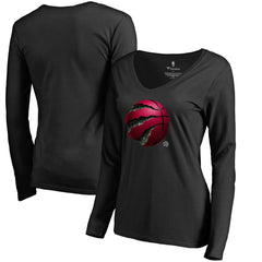 Toronto Raptors Women's Midnight Mascot Long Sleeve V-Neck T-Shirt Black