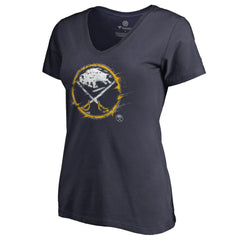 NHL Buffalo Sabres Women's Splatter Logo V-Neck T-Shirt - Navy