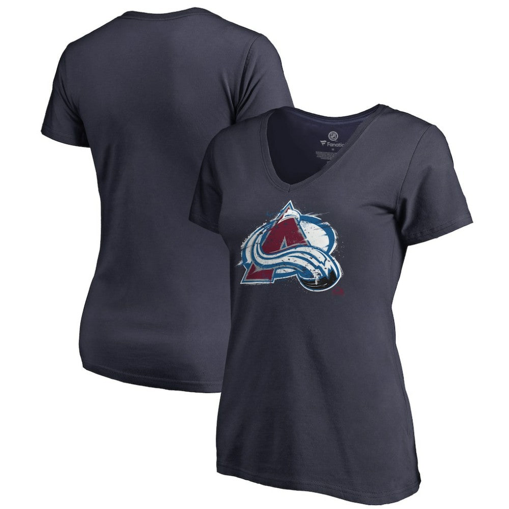 NHL Colorado Avalanche Women's Splatter Logo V-Neck T-Shirt - Navy