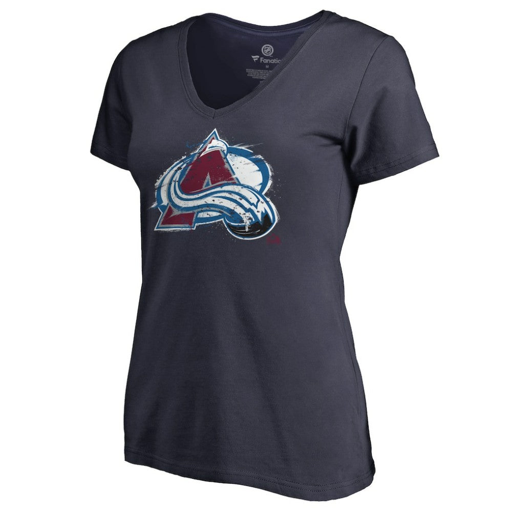 NHL Colorado Avalanche Women's Splatter Logo V-Neck T-Shirt - Navy