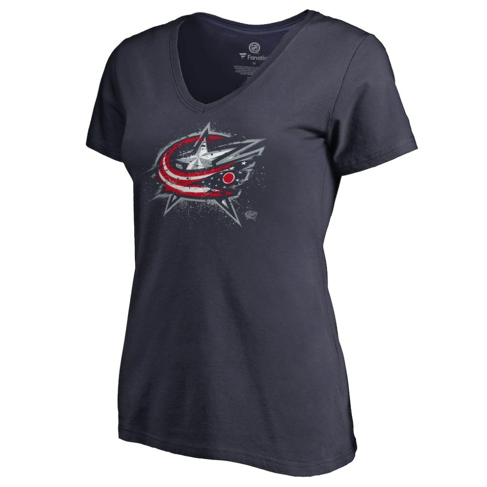 NHL Columbus Blue Jackets Women's Splatter Logo V-Neck T-Shirt - Navy