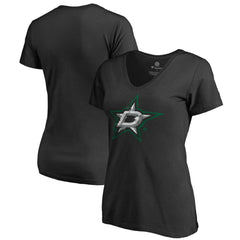 NHL Dallas Stars Women's Splatter Logo V-Neck T-Shirt - Black