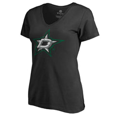 NHL Dallas Stars Women's Splatter Logo V-Neck T-Shirt - Black