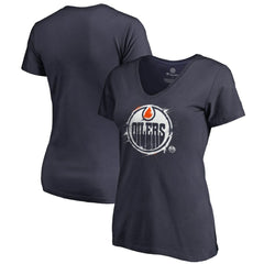 NHL Edmonton Oilers Women's Splatter Logo V-Neck T-Shirt - Navy