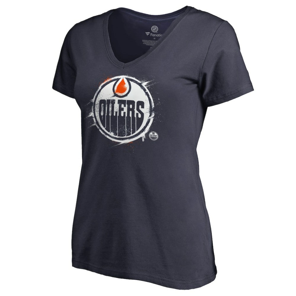 NHL Edmonton Oilers Women's Splatter Logo V-Neck T-Shirt - Navy