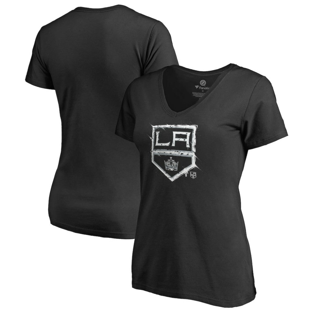 NHL Los Angeles Kings Women's Splatter Logo V-Neck T-Shirt - Black