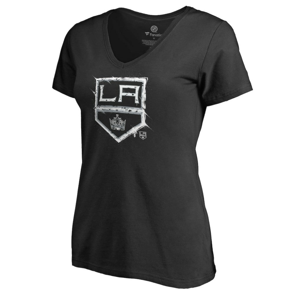 NHL Los Angeles Kings Women's Splatter Logo V-Neck T-Shirt - Black