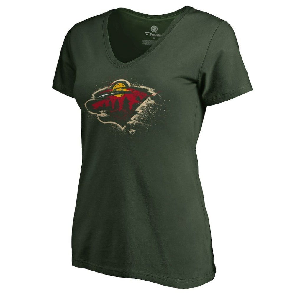 NHL Minnesota Wild Women's Splatter Logo V-Neck T-Shirt - Green