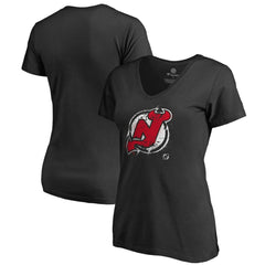 NHL New Jersey Devils Women's Splatter Logo V-Neck T-Shirt - Black