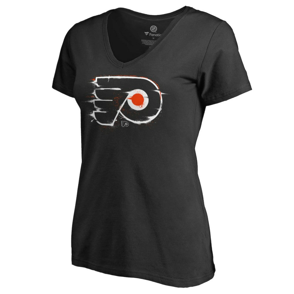 NHL Philadelphia Flyers Women's Splatter Logo V-Neck T-Shirt - Black