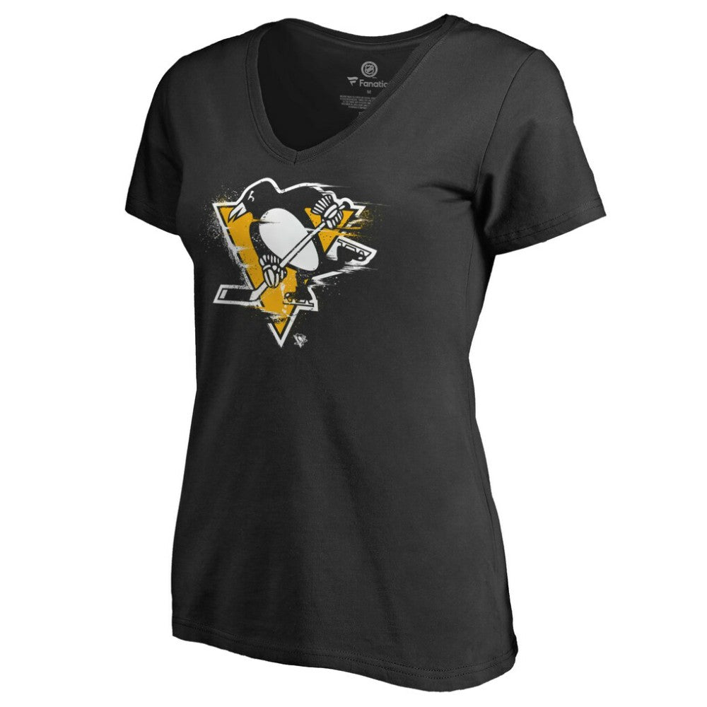NHL Pittsburgh Penguins Women's Splatter Logo V-Neck T-Shirt - Black