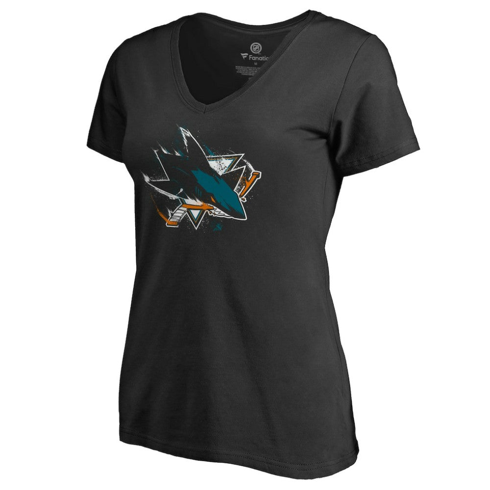 NHL San Jose Sharks Women's Splatter Logo V-Neck T-Shirt - Black