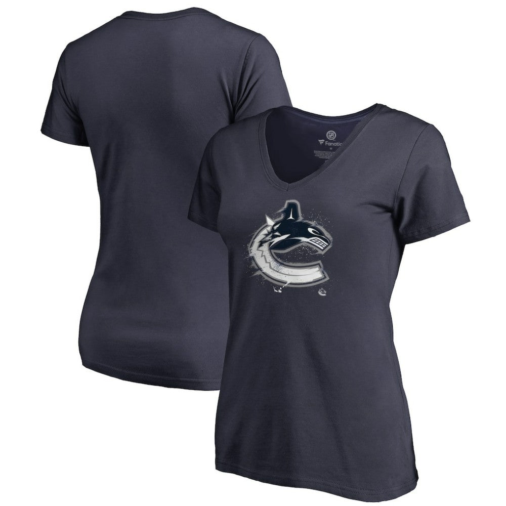 NHL Vancouver Canucks Women's Splatter Logo V-Neck T-Shirt - Navy