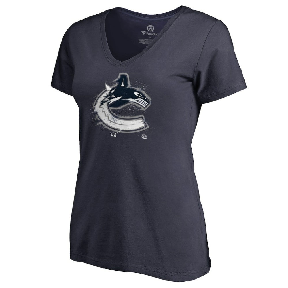 NHL Vancouver Canucks Women's Splatter Logo V-Neck T-Shirt - Navy
