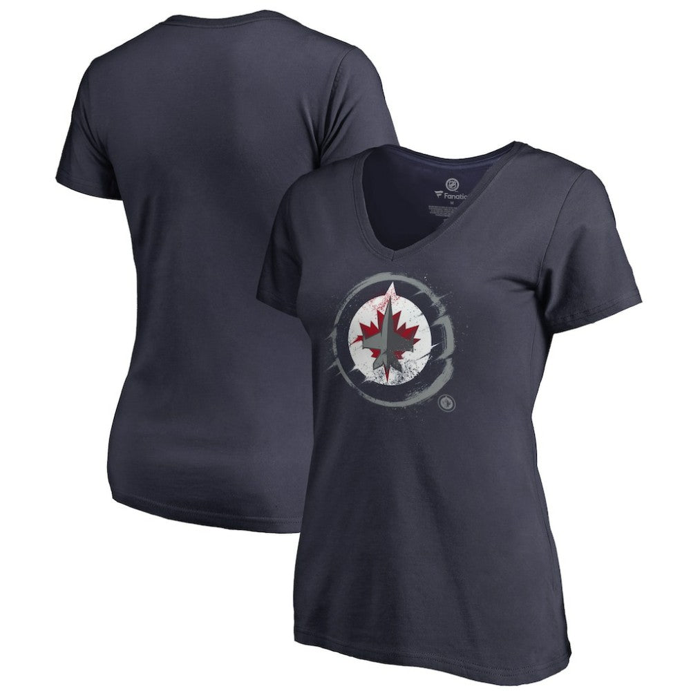 NHL Winnipeg Jets Women's Splatter Logo V-Neck T-Shirt - Navy
