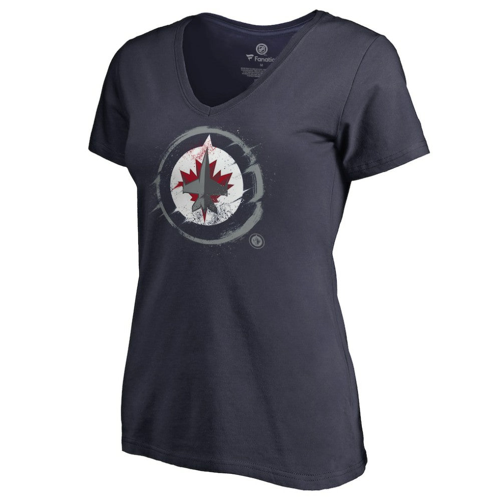 NHL Winnipeg Jets Women's Splatter Logo V-Neck T-Shirt - Navy