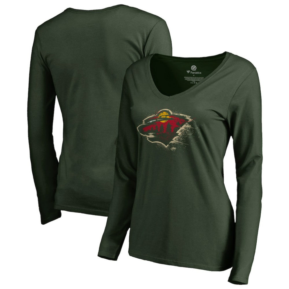 NHL Minnesota Wild Women's Splatter Logo V-Neck Long Sleeve T-Shirt - Green