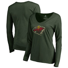 NHL Minnesota Wild Women's Splatter Logo V-Neck Long Sleeve T-Shirt - Green