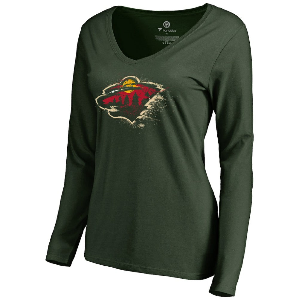 NHL Minnesota Wild Women's Splatter Logo V-Neck Long Sleeve T-Shirt - Green