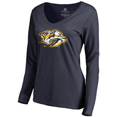 NHL Nashville Predators Women's Splatter Logo V-Neck Long Sleeve T-Shirt - Navy