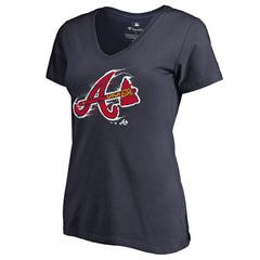 Atlanta Braves Women's Splatter Logo V-Neck T-Shirt - Navy T-shirts